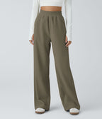 Pantalon velours côtelé de jogging décontracté à taille haute avec poches latérales