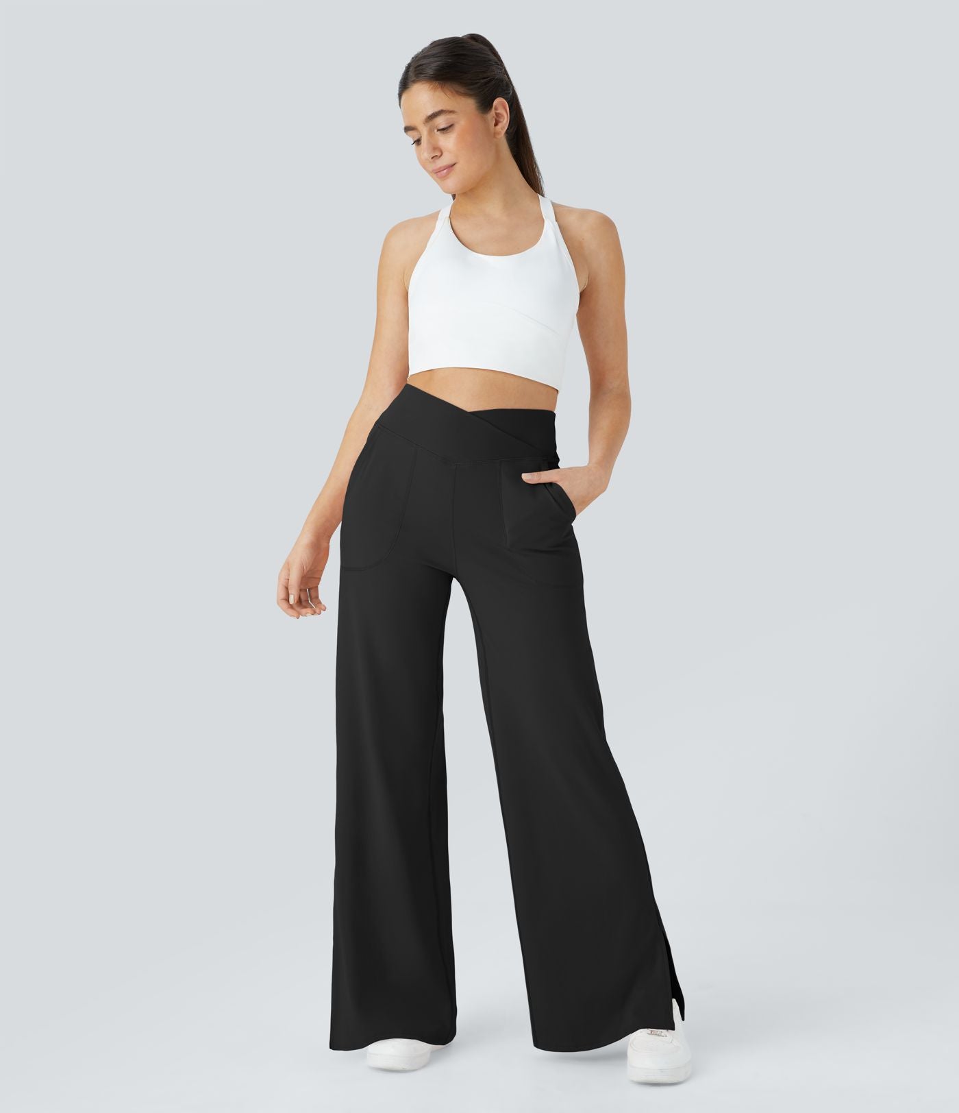 Pantalon yoga large croisé avec ourlet et poches DayStretch - Smile