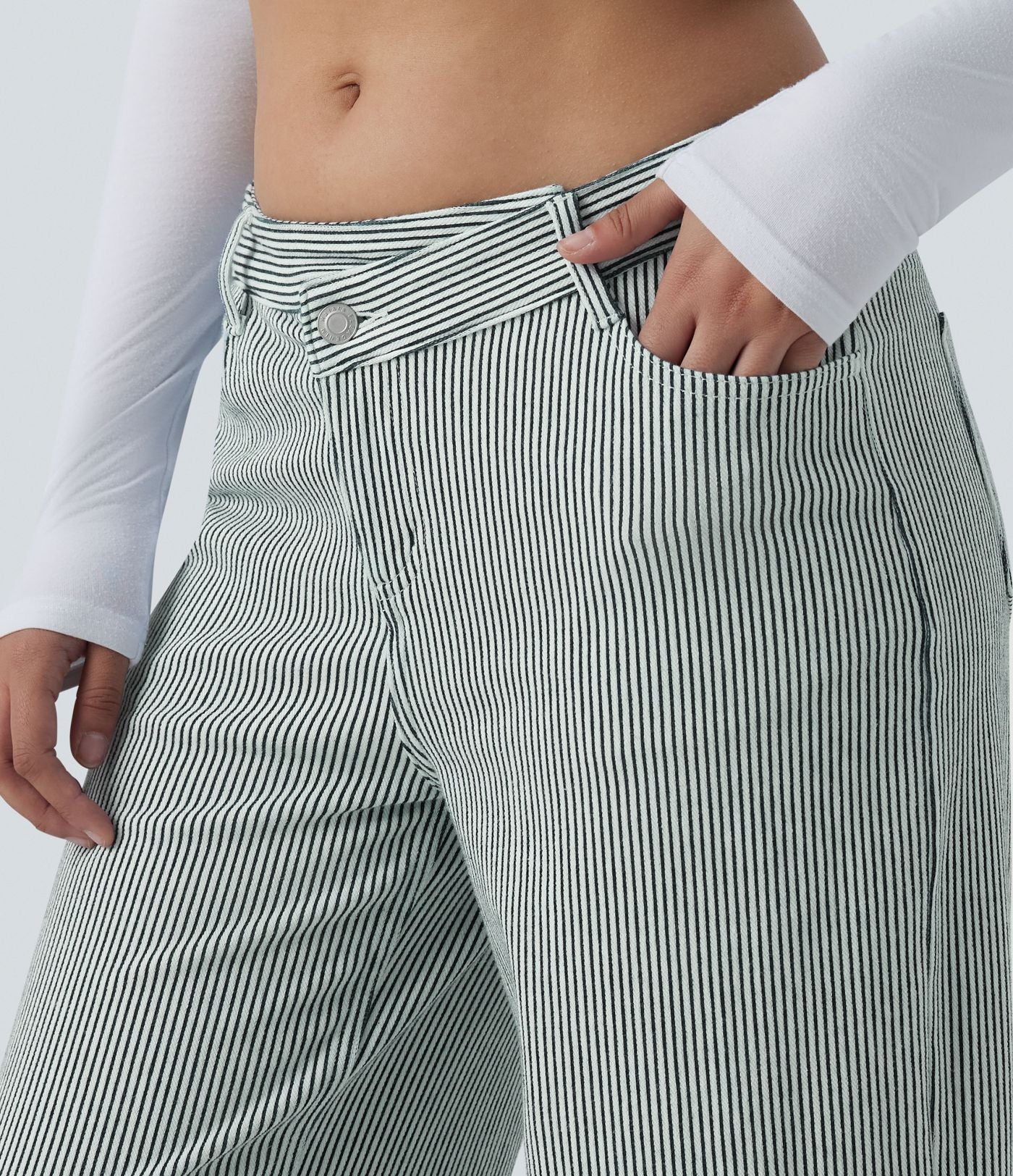 Jean ample Halara Flex™ asymétrique casual à rayures taille mi-haute avec poches