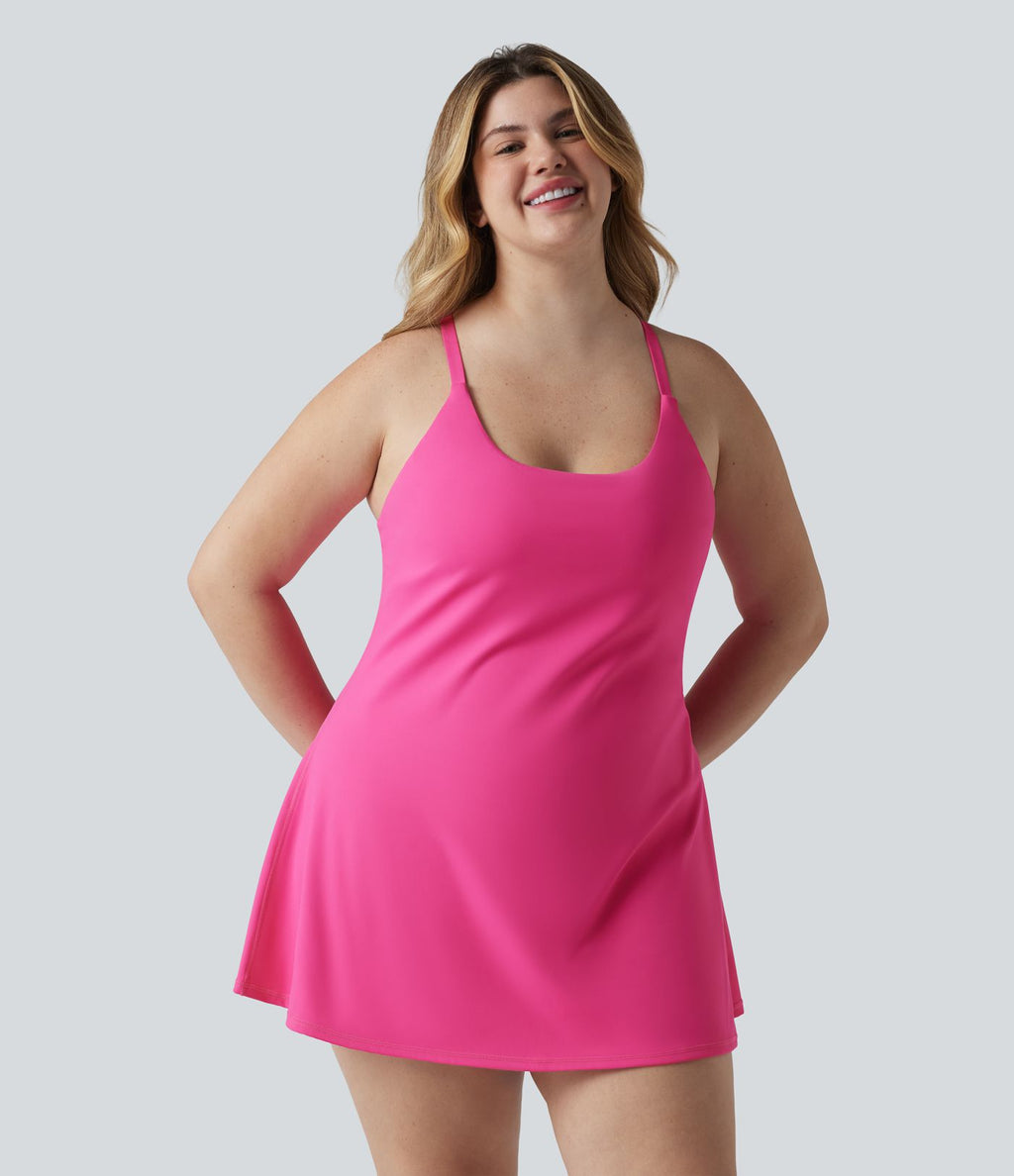 Robe de danse grande taille SoftlyZero™ Plush effet push-up dos nu avec bretelles réglables croisées et brassière intégrée – Édition Easy Peasy