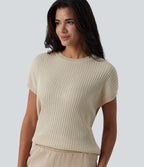 Pull casual col rond manches chauve-souris croisé dos nu