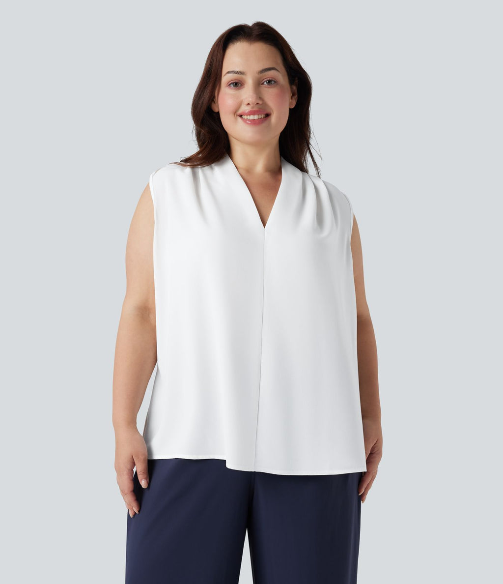 Blouse travail grande taille col V sans manches