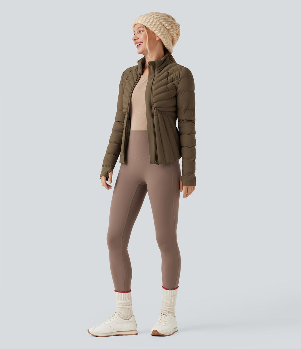 Doudoune de sport extensible col montant avec passants pouces et poches