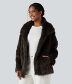 Manteau fausse fourrure col chemise manches longues avec poches