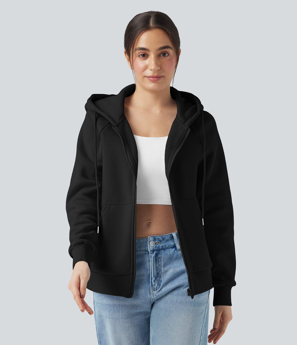 Sweat-shirt coton polaire à capuche cordon de serrage manches longues avec poches