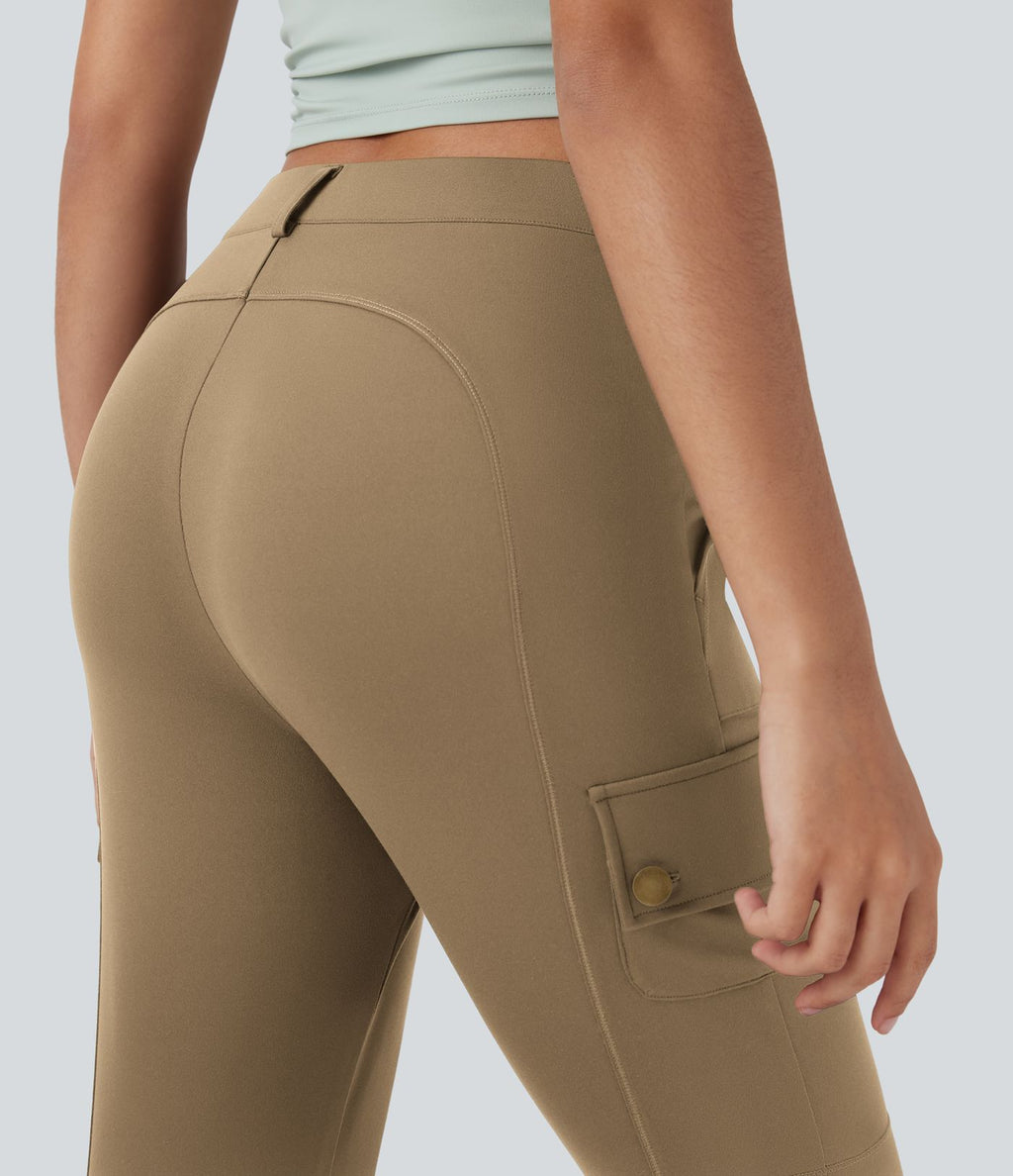 Pantalon cargo pedal pusher ajusté uni taille haute DayStretch avec poches zippées