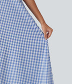 Robe débardeur midi décontractée col rond sans manches en vichy froissé avec poches