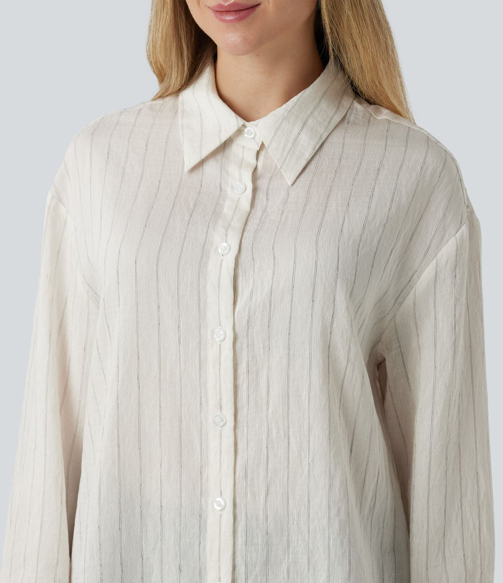 Chemise tailleur à manches longues à rayures mélange lin