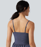 Combi-short casual 2-en-1 chiné froncé avec brassière intégrée et poches — Édition Easy Peasy