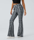 Pantalon Casual à Carreaux Évasé et Taille Haute avec Poches