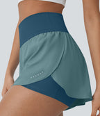 Softlyzero™ QuickDry Short de course à pied 2-en-1 taille haute à ourlet croisé avec pois réfléchissants et poches latérales