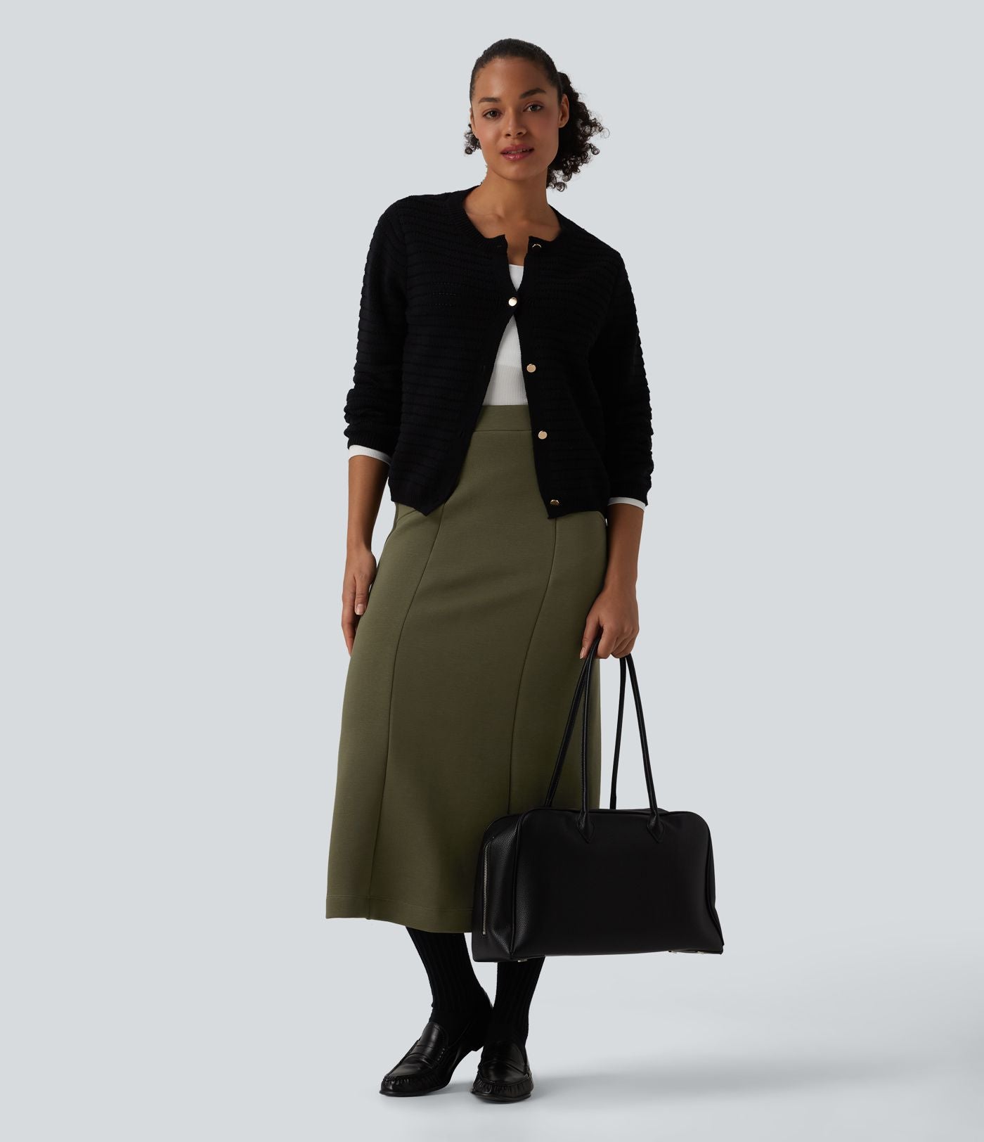 SpacerTek™ Jupe midi tailleur taille haute avec poches