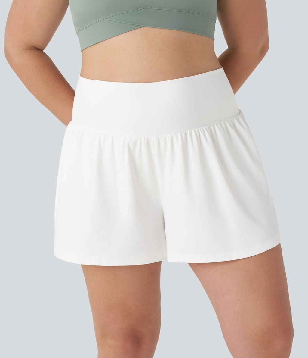 Short Yoga 10cm Plus Longue Taille Ultra Haute 2 en 1 Poche Arrière Poche Cachée Latérale Grande Taille