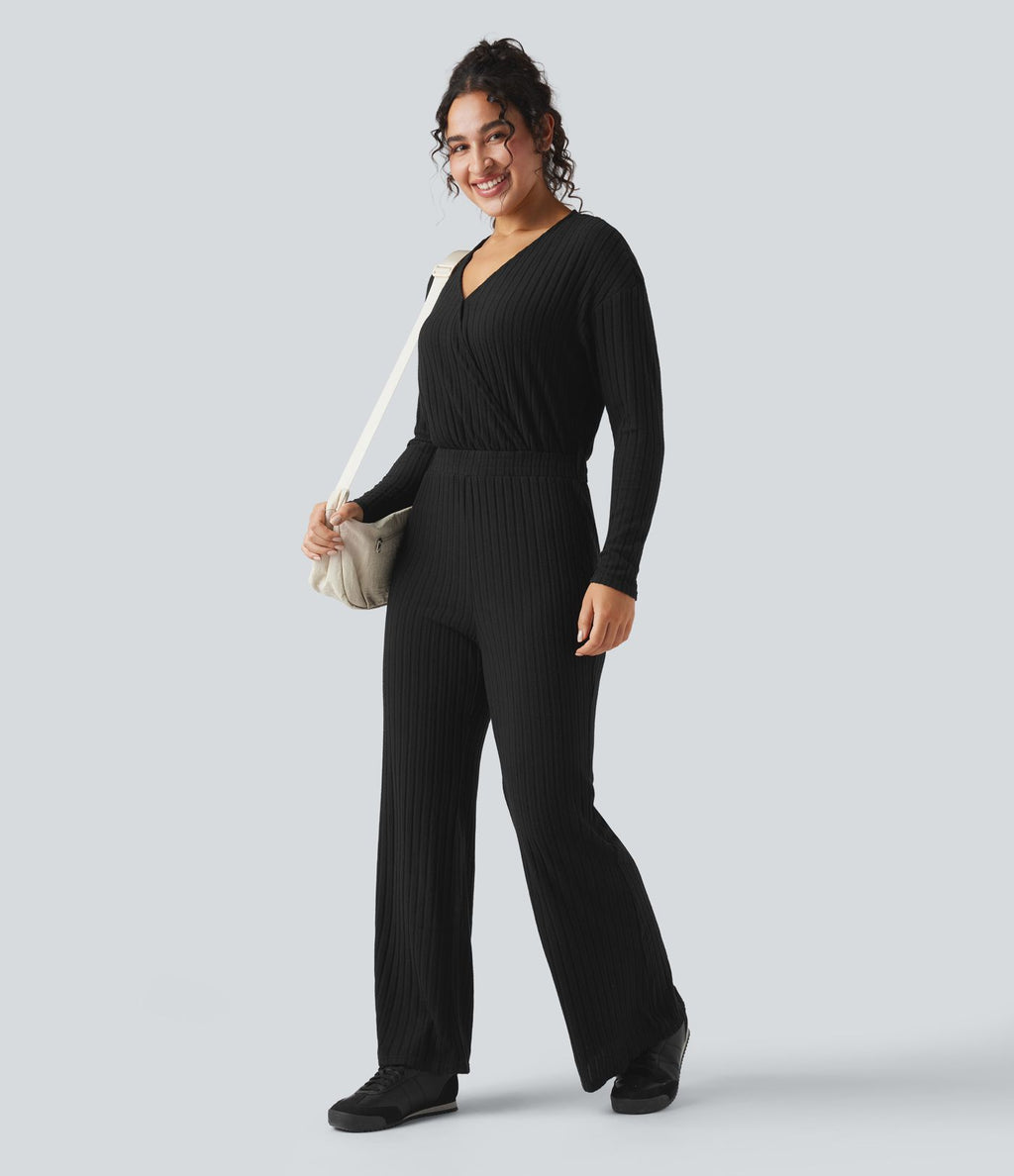 Combinaison casual côtelée maille col V manches longues - Easy Peasy