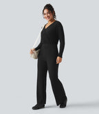 Combinaison casual côtelée maille col V manches longues - Easy Peasy
