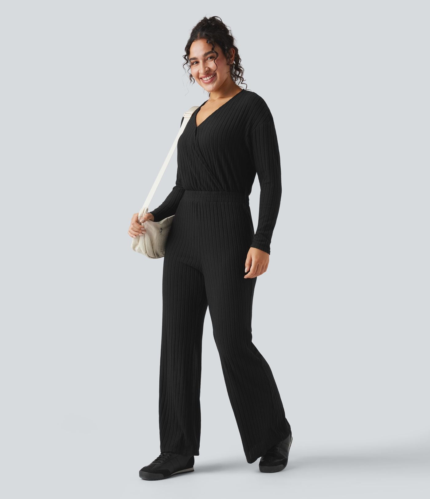 Combinaison casual côtelée maille col V manches longues - Easy Peasy
