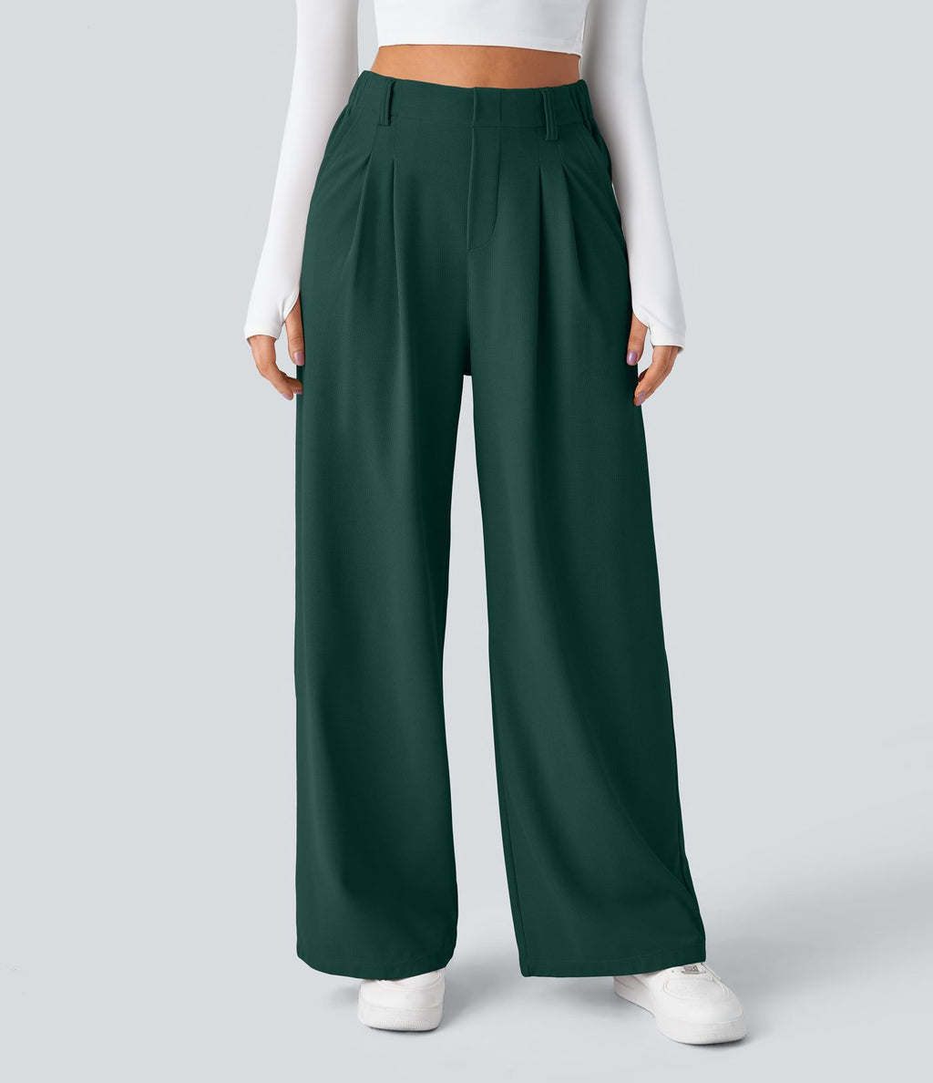 Pantalon Tailleur Large Fluide Halara Flex™ Gaufré Taille Haute Poches Latérales