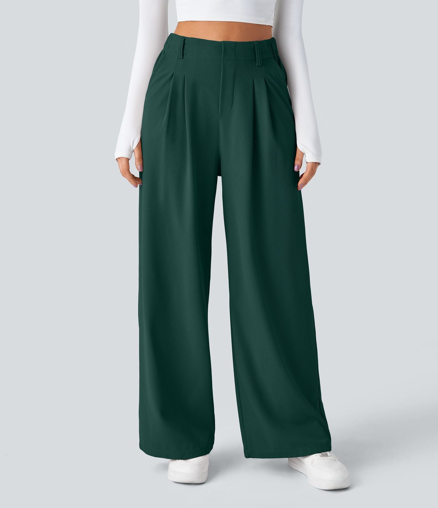 Pantalon Tailleur Large Fluide Halara Flex™ Gaufré Taille Haute Poches Latérales