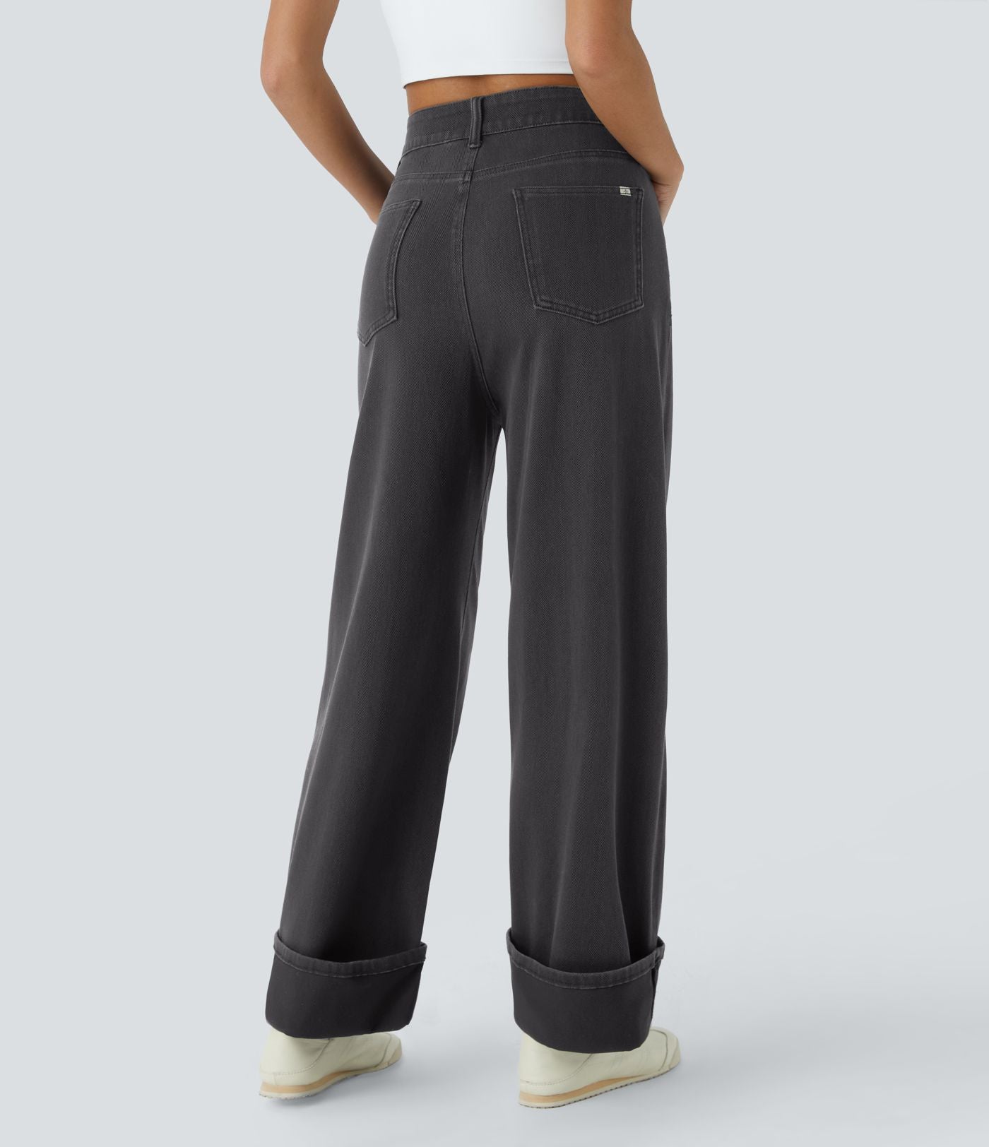 Jean décontracté Halara Flex™ effet chevron taille haute, jambes larges, ourlet roulotté et poches multiples