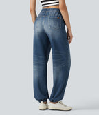 Jogging taille haute en molleton French Terry imprimé jean avec poches