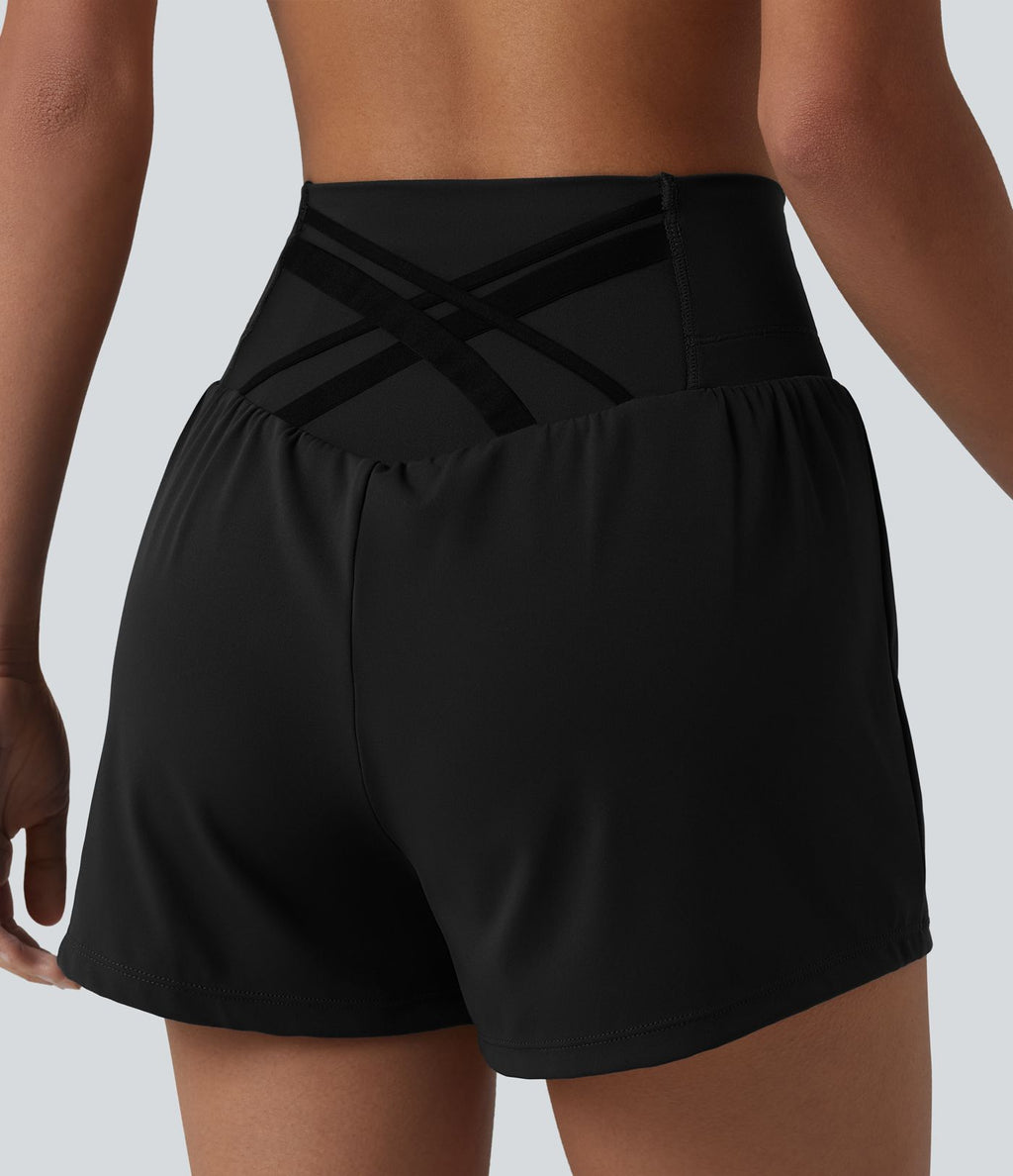 Short de yoga 2-en-1 SoftlyZero™ Airy taille haute dos croisé effet frais InstantCool avec poche