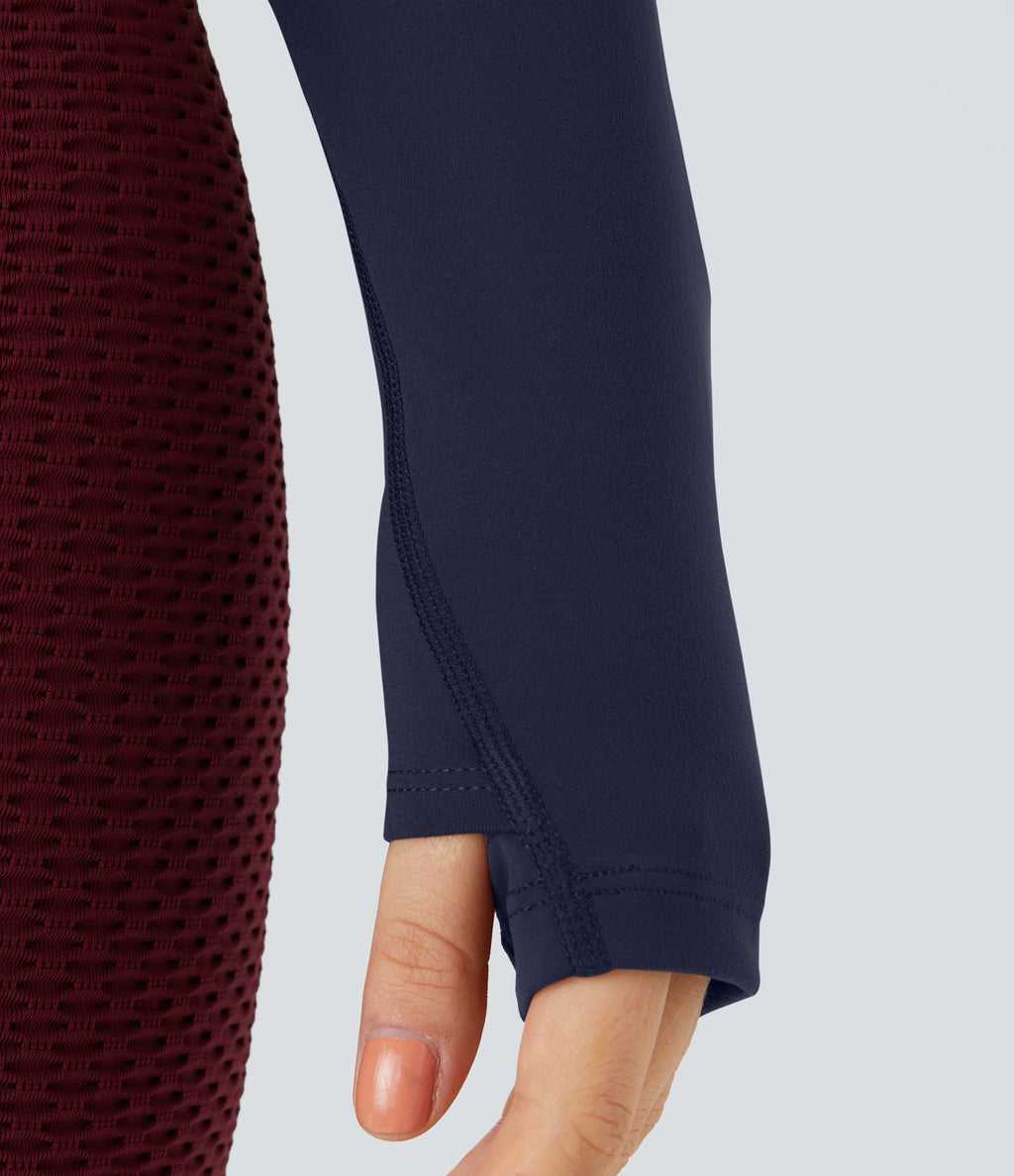 Softlyzero™ Plush Top Sport de Golf Court à Manches Longues avec Trou pour Pouce et Demi-Zip