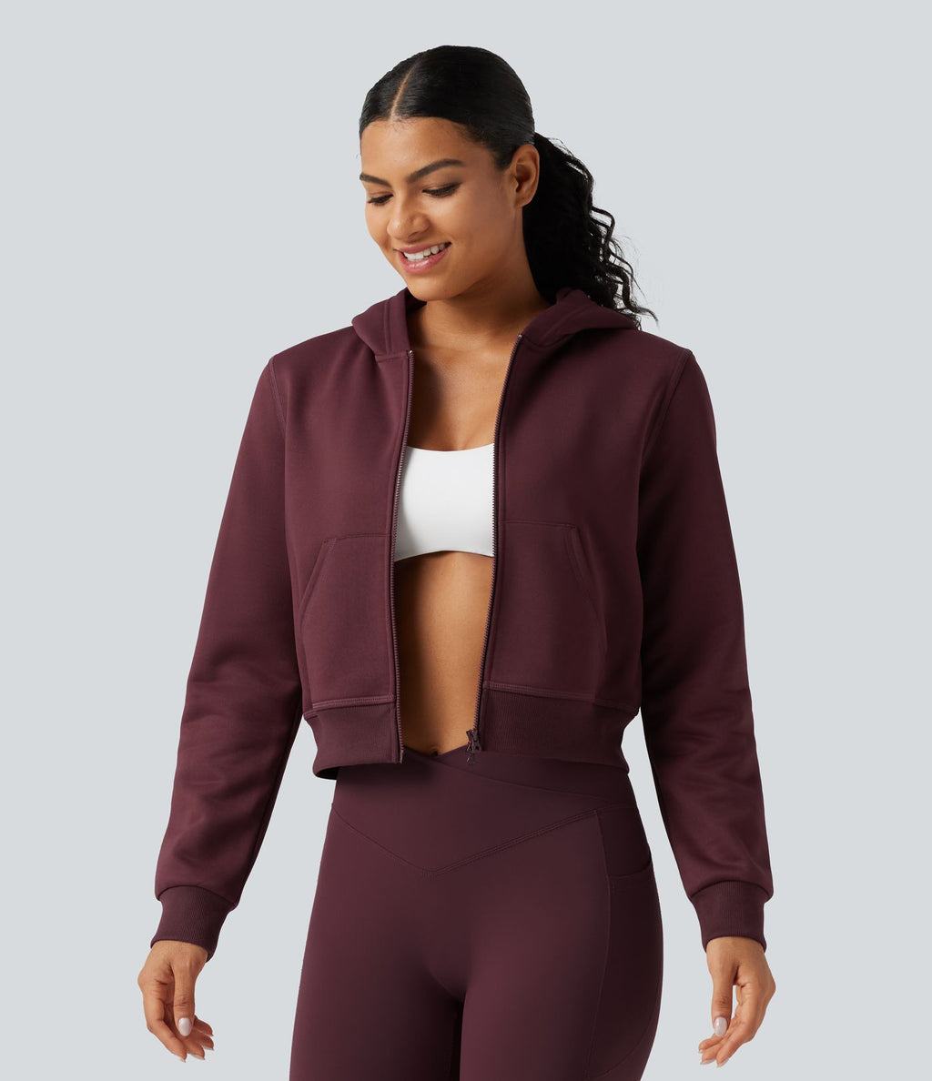 Veste de sport polaire à capuche, manches longues, zip et poches