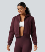 Veste de sport polaire à capuche, manches longues, zip et poches