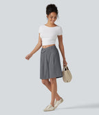 Short tailleur bermuda aspect lin taille mi-haute asymétrique 25 cm avec poches