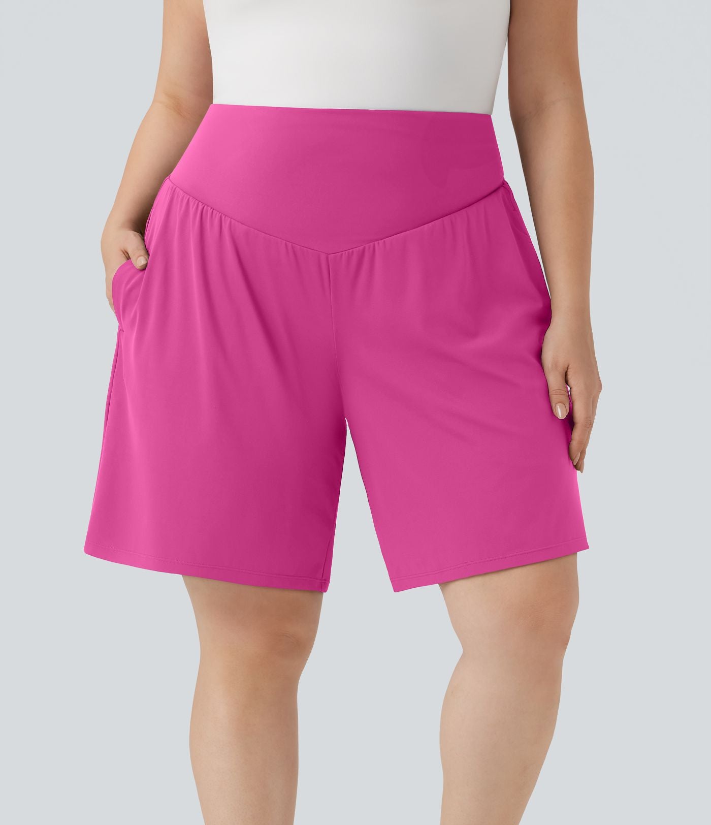 Bermuda de yoga grande taille SoftlyZero™ Airy taille haute effet frais InstantCool avec poches