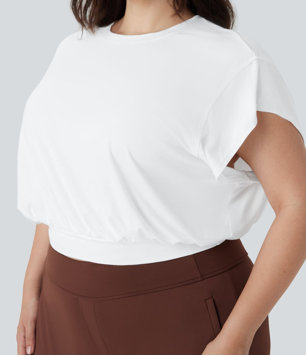 T-shirt de travail grande taille à col rond et manches courtes chauve-souris