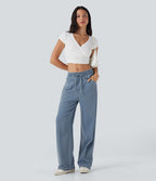 Jean Halara Flex™ taille haute large à cordon de serrage en maille extensible effet frais InstantCool avec poches