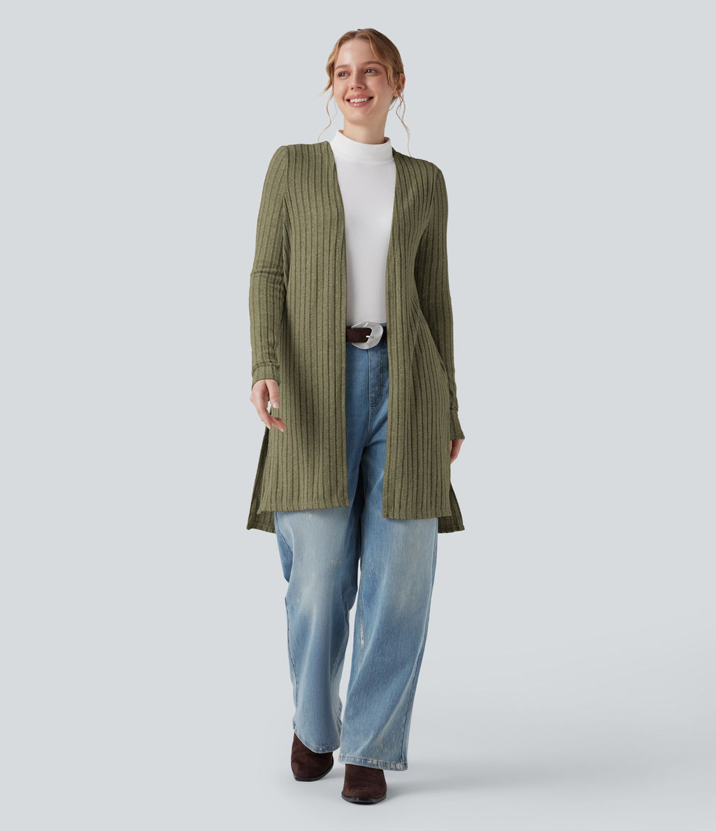 Manteau décontracté côtelé à manches longues avec fentes