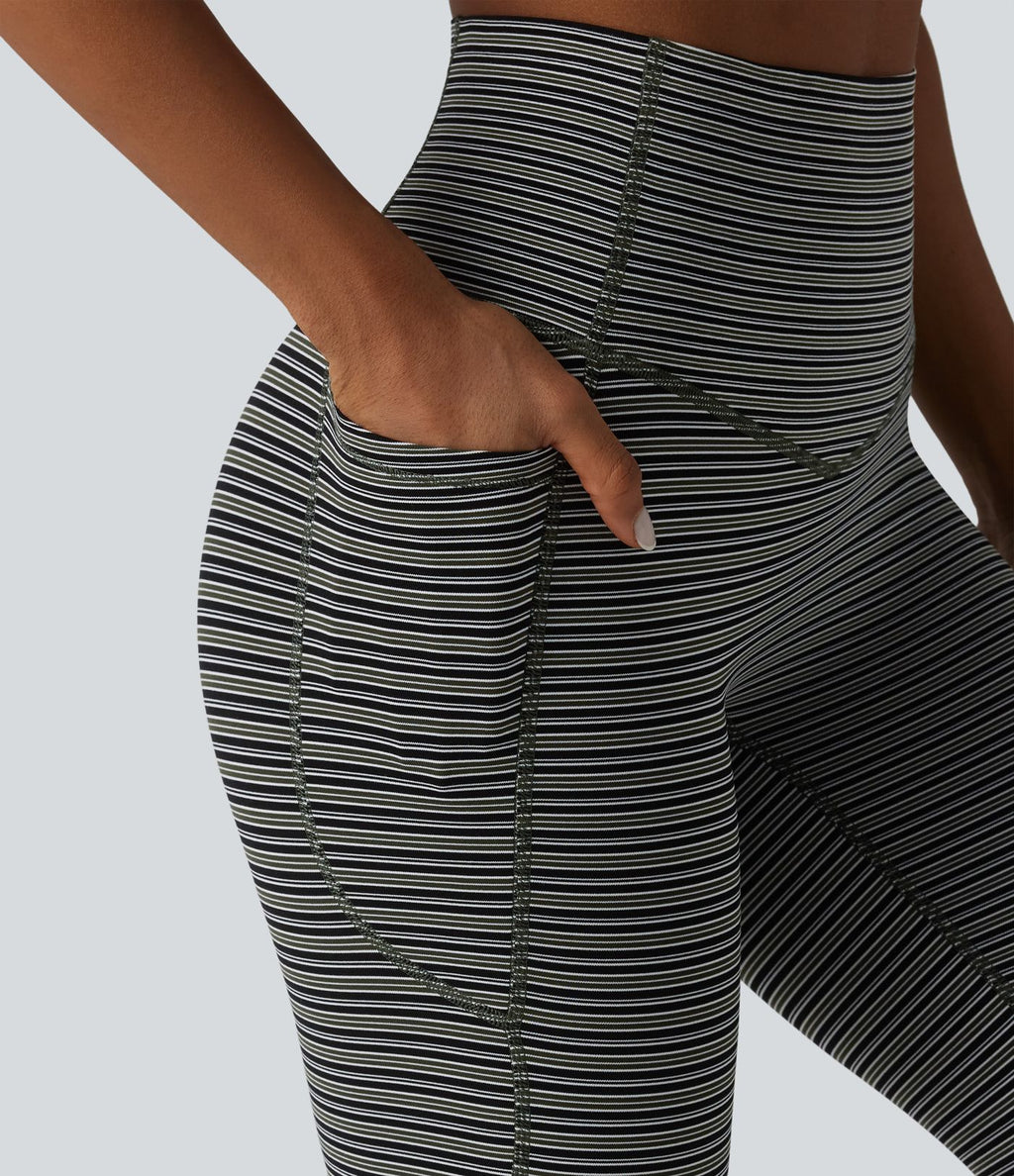 Halara UltraSculpt™ Legging de course à rayures jacquard taille haute ventre plat avec poches
