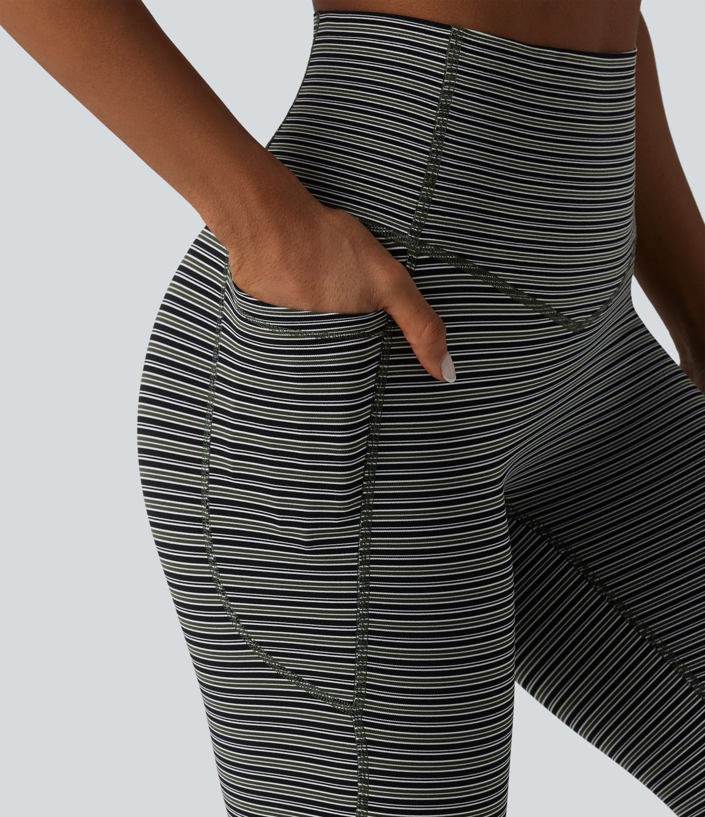 Halara UltraSculpt™ Legging de course à rayures jacquard taille haute ventre plat avec poches