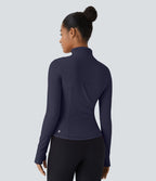 Patitoff™ Flow Veste Casual Courte à Col Montant Résistante aux Poils d'Animaux avec Fermeture Éclair Poches Latérales et Trou pour le Pouce