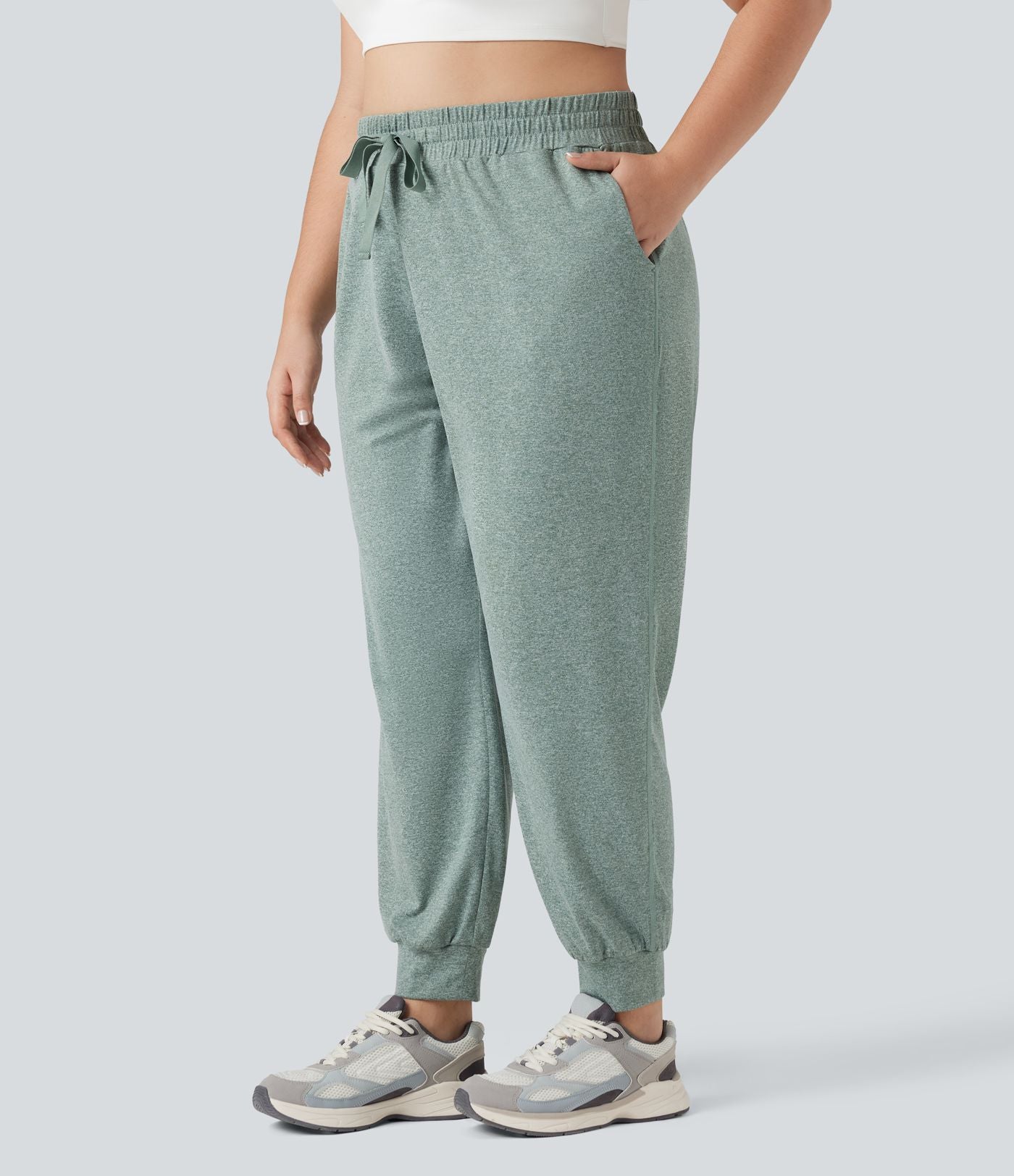 Jogging yoga grande taille froncé taille haute avec cordon de serrage et poches