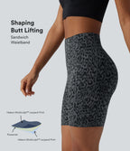 Short cycliste d'entraînement taille haute gainant effet push-up imprimé léopard 17,5 cm Halara UltraSculpt™ avec poches