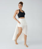 Jupe Longue Fluide Taille Haute à Volants 2 en 1 Poche Latérale Évasée en Mesh Casual Quotidien