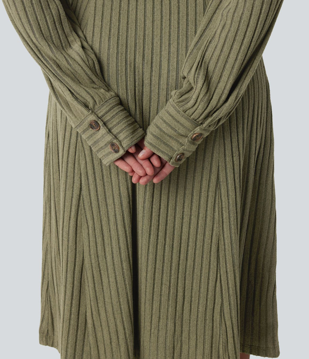 Robe de bureau mi-longue en maille côtelée à manches longues avec ceinture