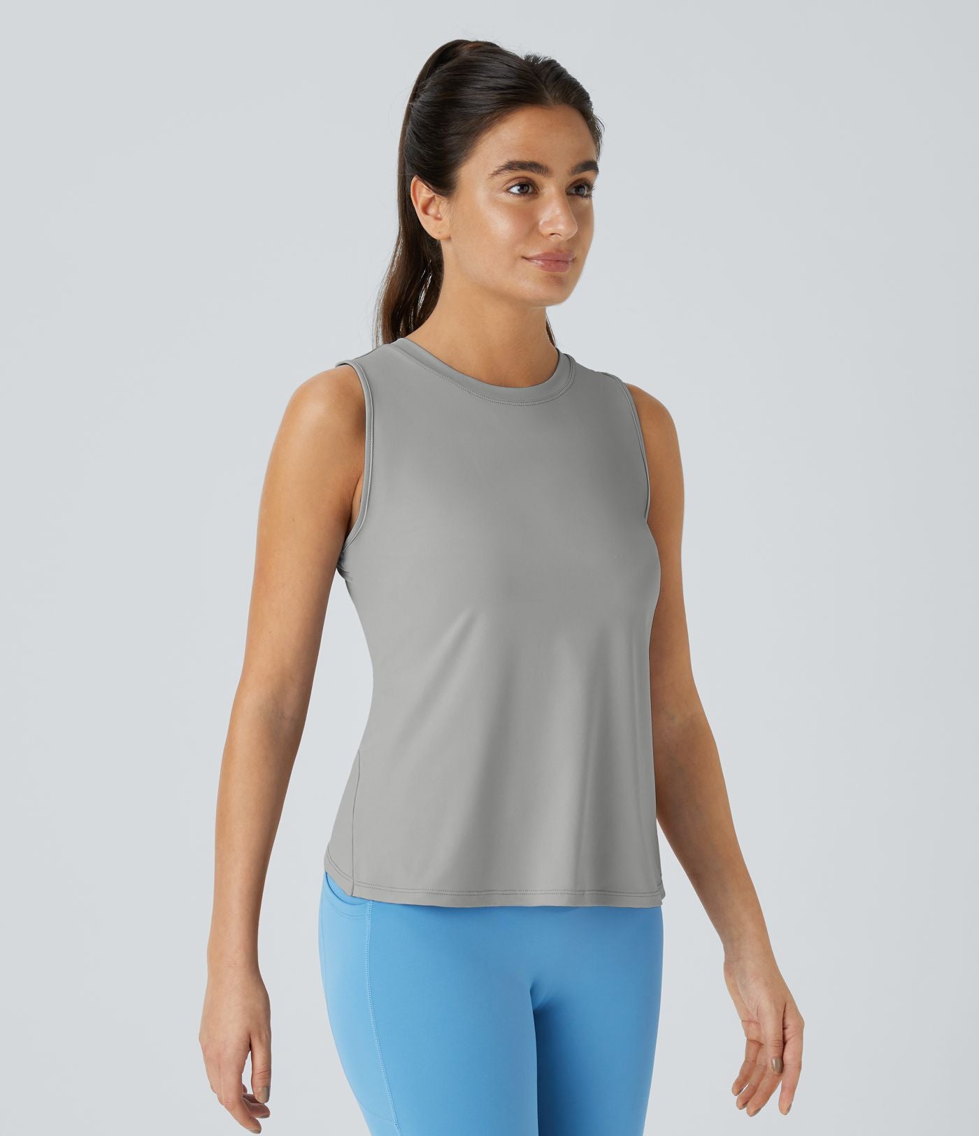 Top Débardeur Yoga Uni à Ourlet Croisé et Découpe