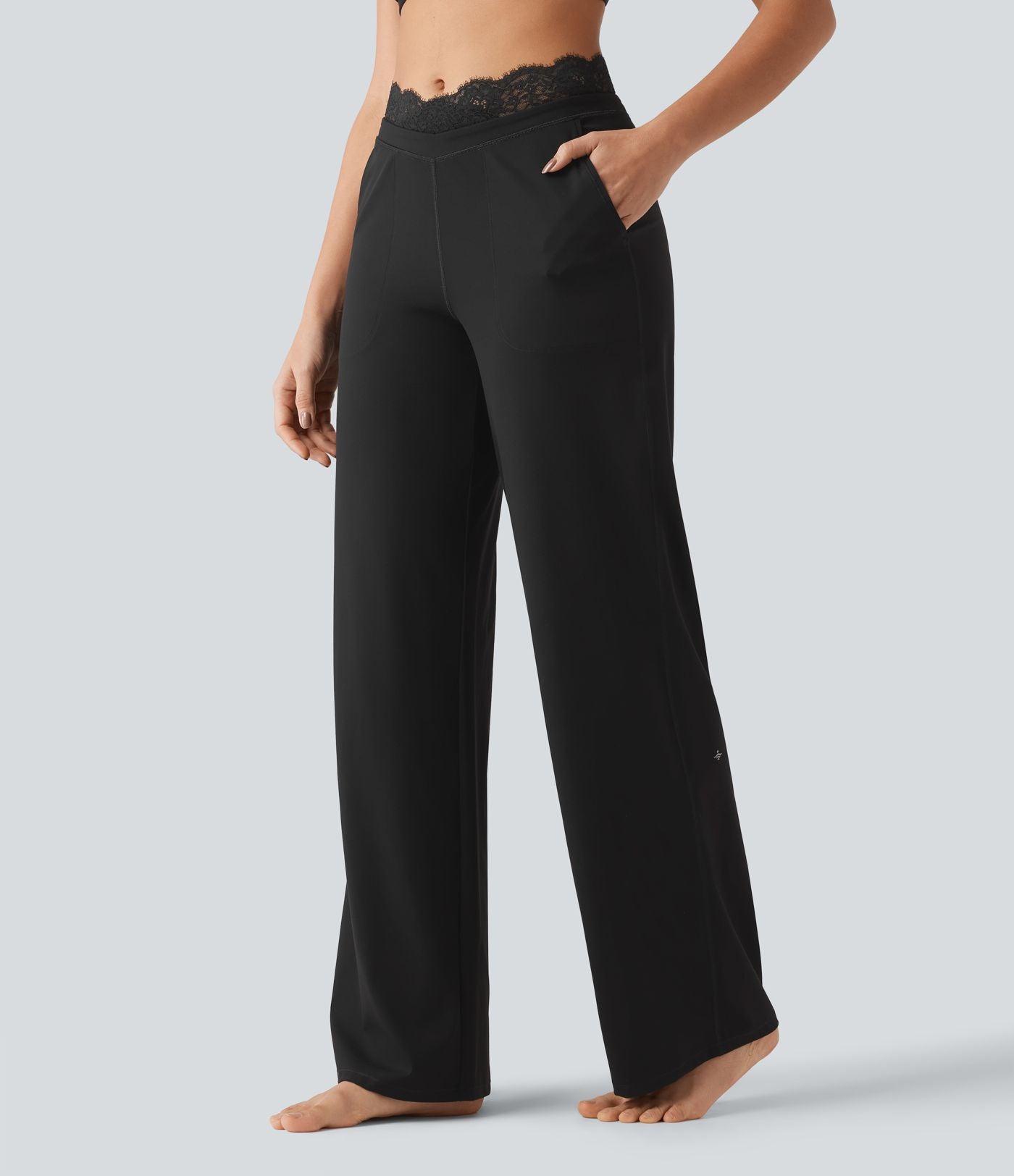 Pantalon de yoga Halara UltraSculpt™ droit taille haute gainant avec dentelle contrastée et poches