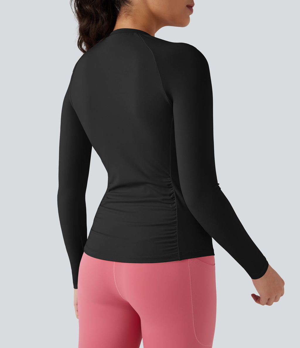Top de sport yoga ajusté col rond manches longues raglan