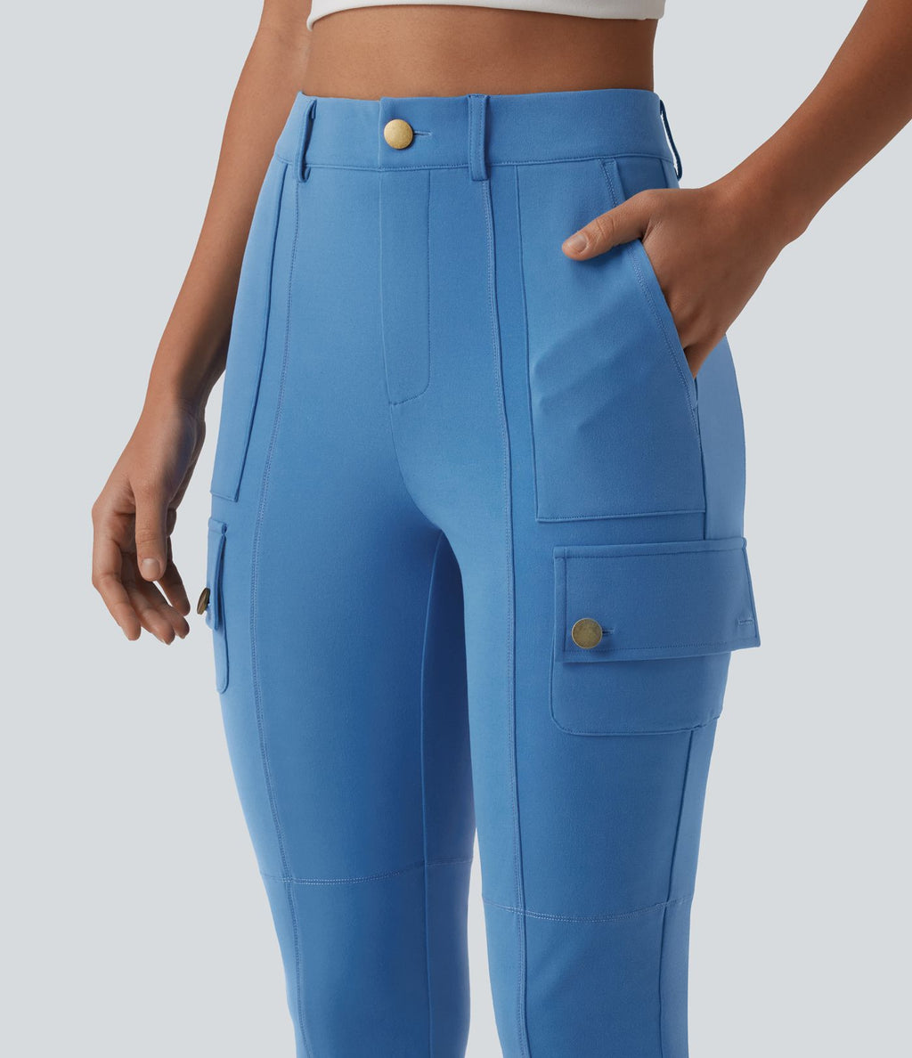 Pantalon cargo pedal pusher ajusté uni taille haute DayStretch avec poches zippées