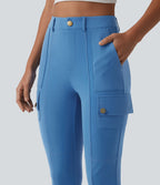 Pantalon cargo pedal pusher ajusté uni taille haute DayStretch avec poches zippées