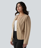 Blazer tailleur grande taille ajusté à col rond et manches longues