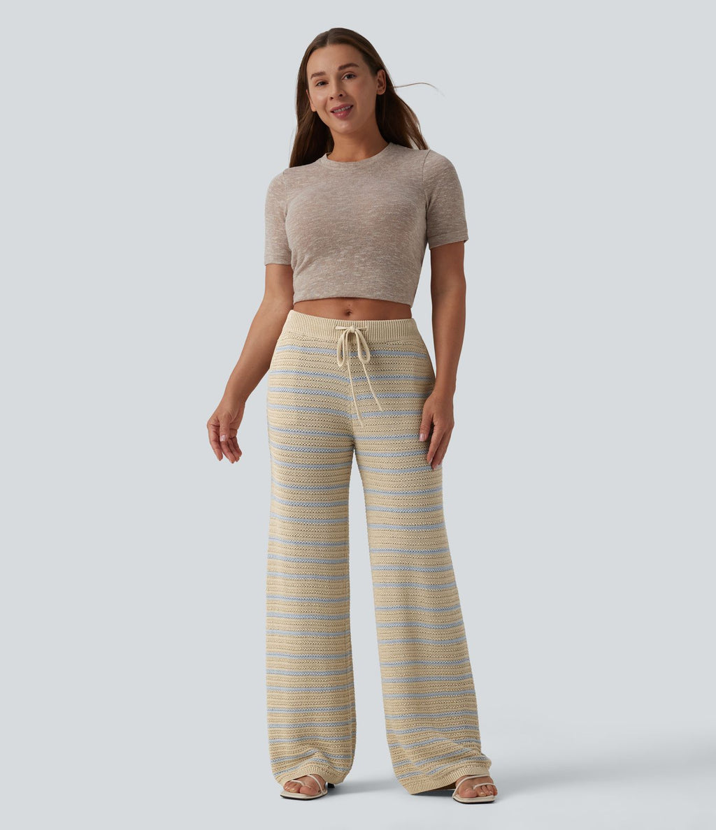Pantalon pull ample décontracté taille basse avec cordon de serrage color block rayures avec poches