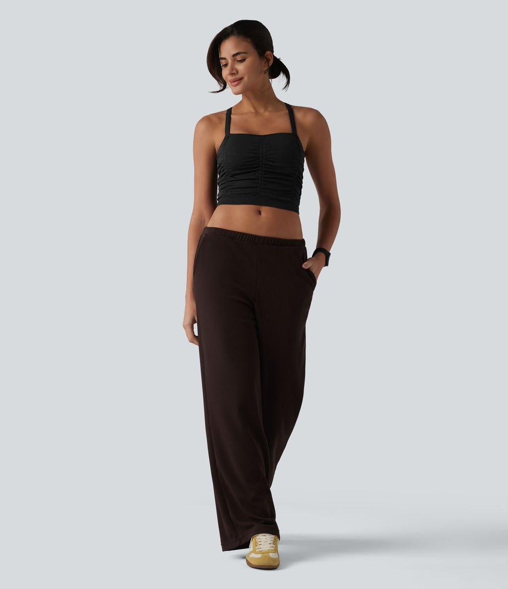 OneForm Seamless Flow Caraco de yoga crop froncé à dos croisé avec brassière intégrée sans couture