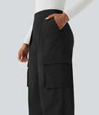 Pantalon voyage taille haute jambe large avec poches