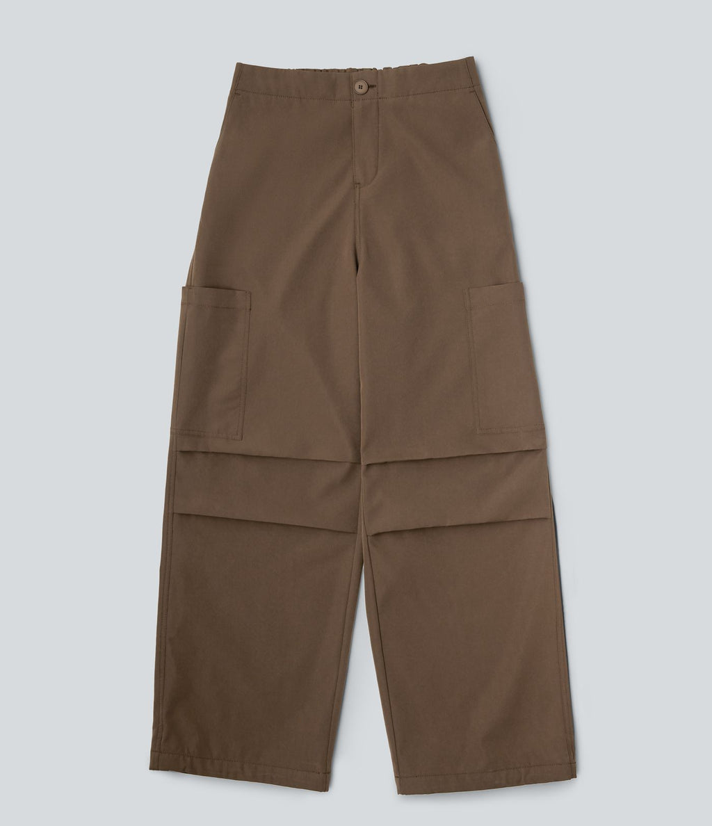 Pantalon parachute large fluide décontracté en polaire taille haute avec poches